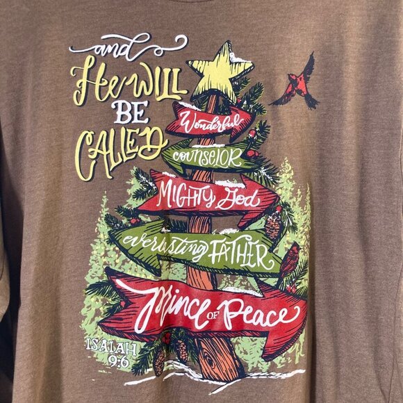Womens LIF Apparel Tee‎ Shirt Isaiah 9:6 And He Will Be Called Wonderful M Brown - Picture 3 of 8